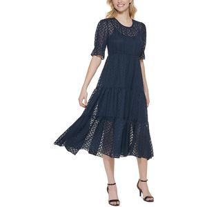 Tommy Hilfiger Womens Blue Tiered Elbow Sleeves Wedding Midi Dress NWT